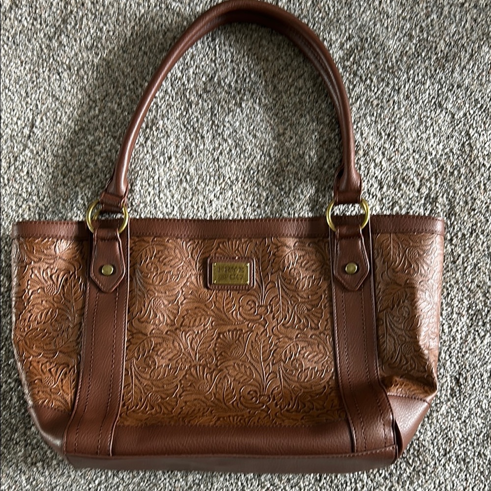 Elegant Brown Embossed Leather Tote Bag-Frye and Co.